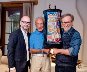 Former USC Shoah Foundation Executive Director Stephen Smith with survivor Edward Mosberg and Steven Spielberg