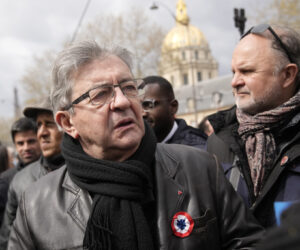 Far-left politician Jean-Luc Melenchon attends a demonstration