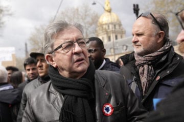 Far-left politician Jean-Luc Melenchon attends a demonstration