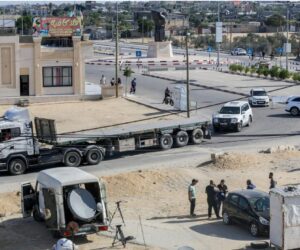 UN trucks waiting to bring aid into Gaza