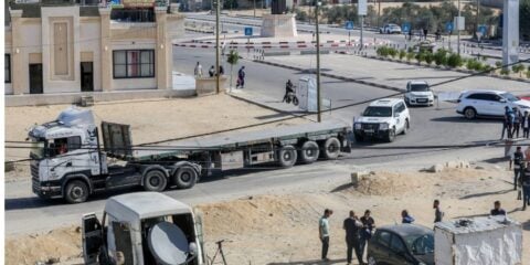 UN trucks waiting to bring aid into Gaza