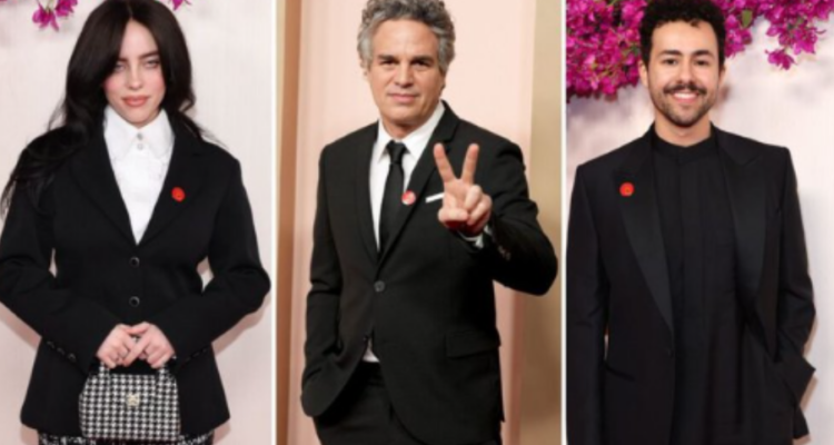 Foes of Israel wore red hand pins at Oscars