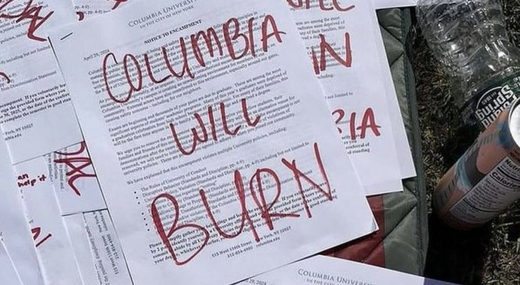 ‘Columbia will burn’: anti-Israel protestors defy order to leave encampment