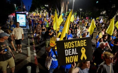 Relatives of Israelis held hostage by Hamas terrorists in Gaza and supporters protest march calling for the release of Israeli hostages held in the Gaza Strip in Tel Aviv, August 15, 2024. (Photo by Avshalom Sassoni/Flash90)