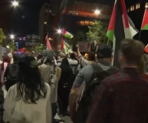 anti-Israel protest outside debate arena