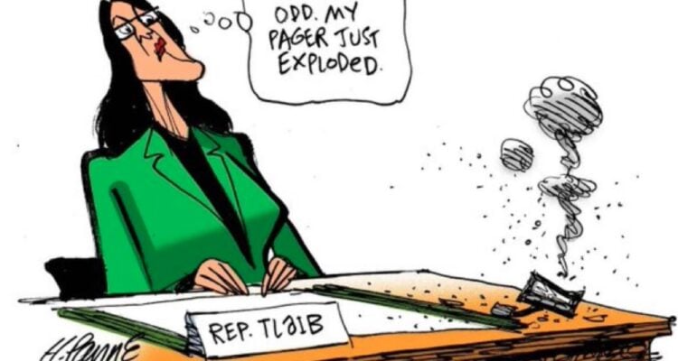 Tlaib cries ‘Islamophobia’ over cartoon showing her with exploded pager