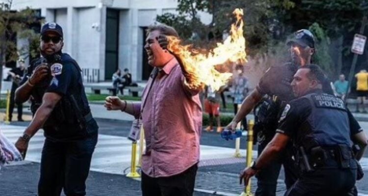 ‘I give my left arm to you’: CBS-affiliated journalist sets himself on fire at anti-Israel protest, citing ‘settler colonialism’ in Gaza