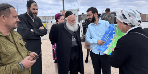 Minister Yitzchak Goldknopf inspects map of proposed Gaza Settlements Nov 2024 (photo credit: X)