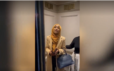 Congresswoman Ilhan Omar curses at pro-Israel activists (X screenshot)