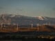 A station of wind turbines with snowy Mount Hermon in the background in the Golan Heights, November 26, 2024. Photo by Michael Giladi/ Flash90