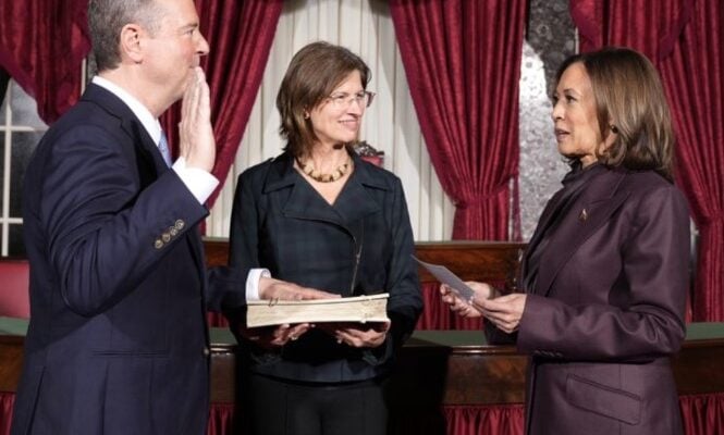 Adam Schiff is sworn into Senate on edition of Maimonides’ Jewish legal code printed in 1490