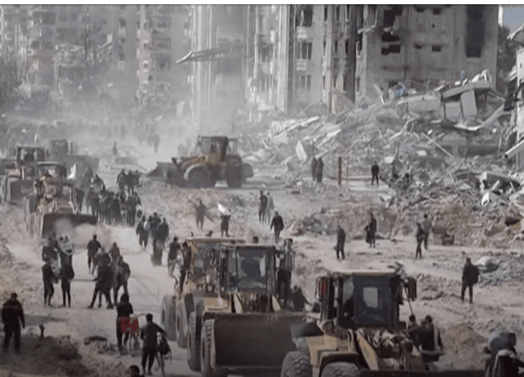 Bulldozers clearing wreckage in Gaza