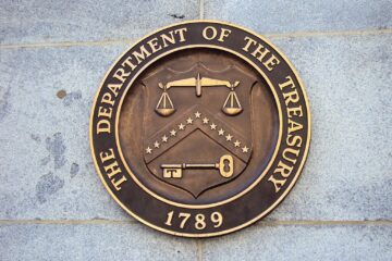 Seal on U.S. Treasury Dept building