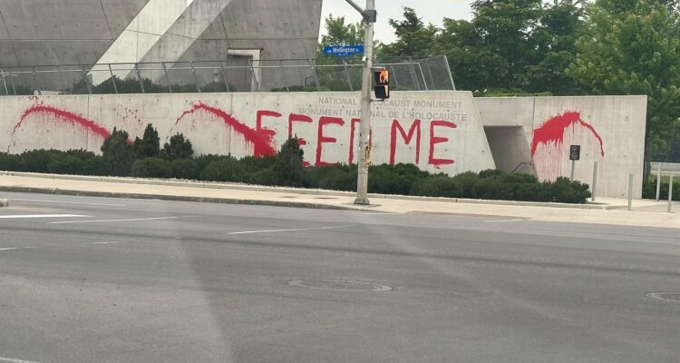 Canada’s national Holocaust monument vandalized with red ‘feed me’ graffiti