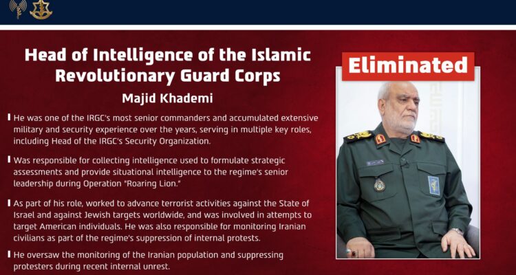 IDF eliminates IRGC intelligence chief in Tehran