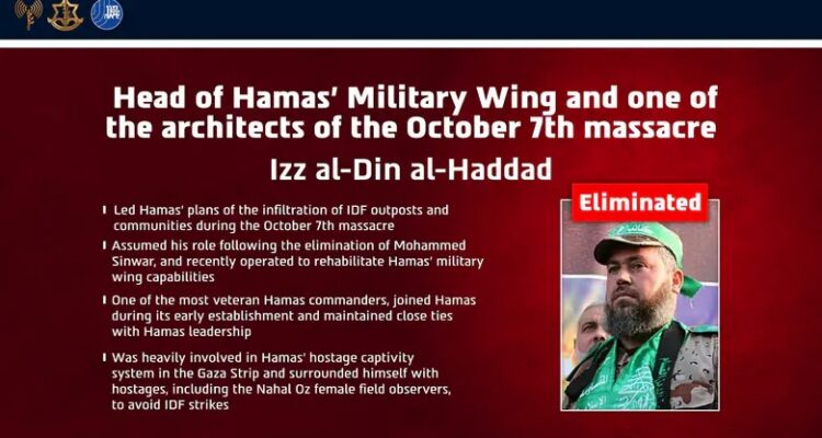 IDF eliminates senior Hamas commander, Oct. 7th architect Izz al-Din al-Haddad in Gaza strike