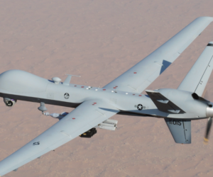 U.S. Air Force MQ-9A Reaper armed with a Paveway and 2 AGM-114 Hellfire missiles.