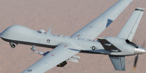 U.S. Air Force MQ-9A Reaper armed with a Paveway and 2 AGM-114 Hellfire missiles.