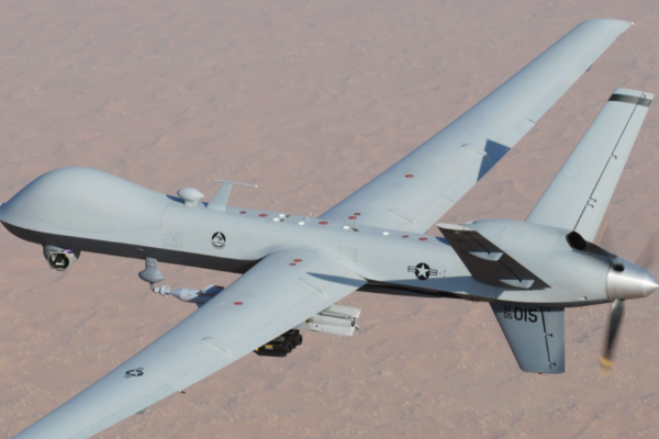 U.S. Air Force MQ-9A Reaper armed with a Paveway and 2 AGM-114 Hellfire missiles.